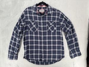 Velvet Shirt Men Medium Blue Plaid Flannel Long Sleeve Stretch Button-Up USA